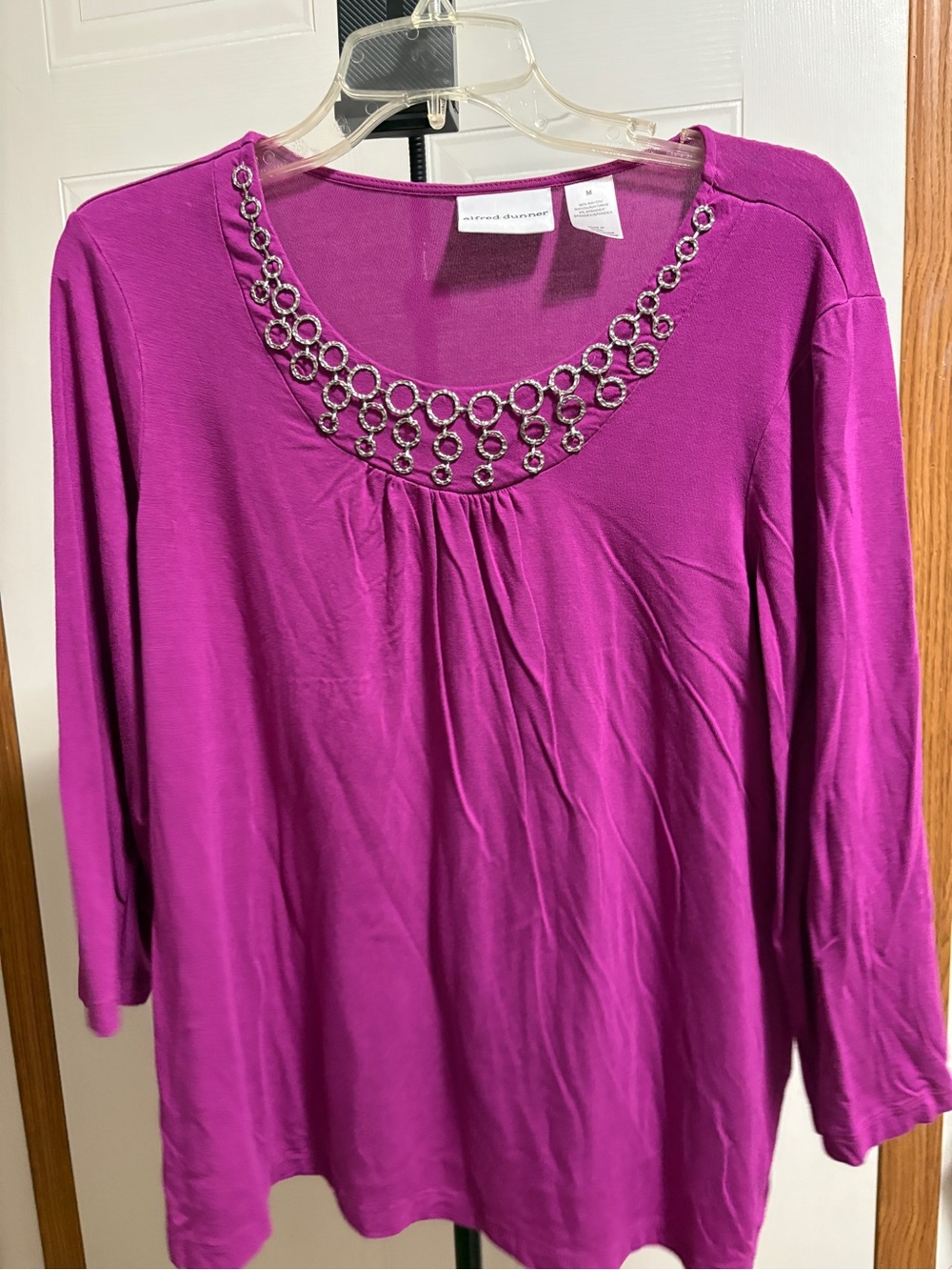 Alfred Dunner Purple Long-Sleeve Scoop Neck Top with Metallic Ring Embellishment